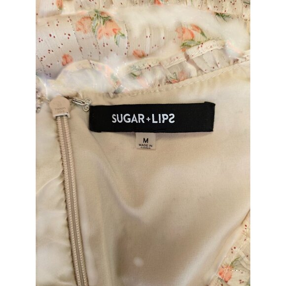 Floral Puff Sleeve Maxi Dress Beige/Pink Flowers Cottagecore Chic Boho Ruffle - Picture 6 of 8